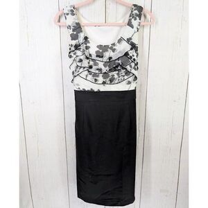 Maurices Size 13/14 Juniors Womens‎ Black White Ruffle Floral Formal Dance Dress